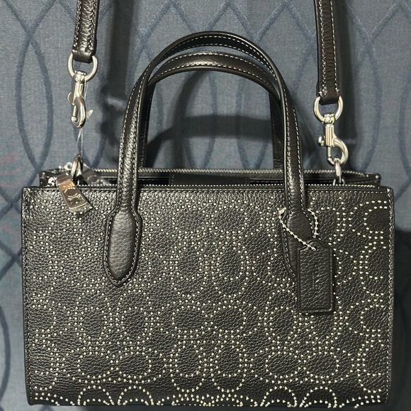 NWT Coach Nina Small Tote Bag With Signature Rivets CX266 Silver Black Studded - Picture 14 of 16